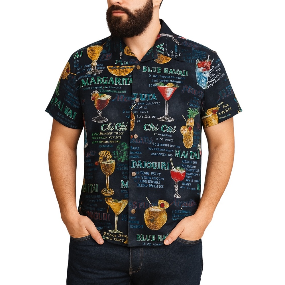 Men’s Hawaiian Summer  Cocktail Lounge Cruise Button Down Shirt